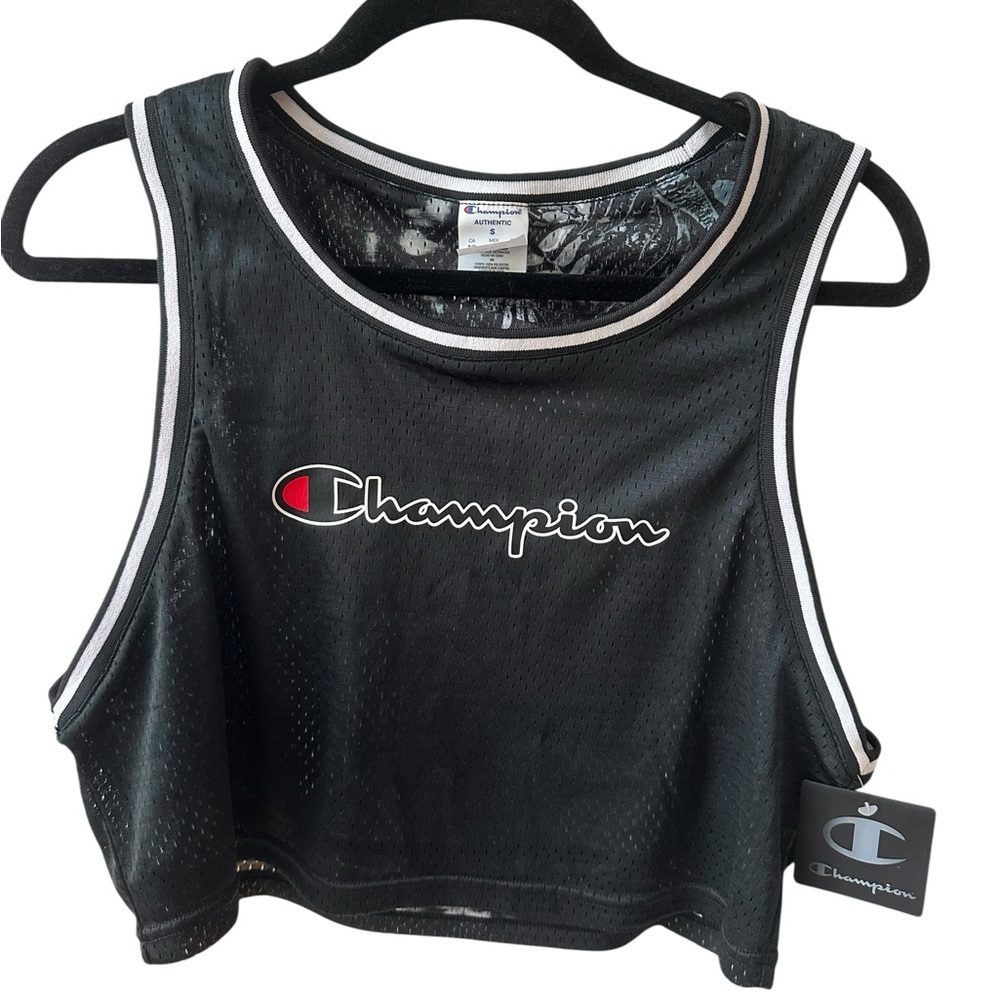Champion Black Mesh Cropped Tank Sz Small NWT Reversible